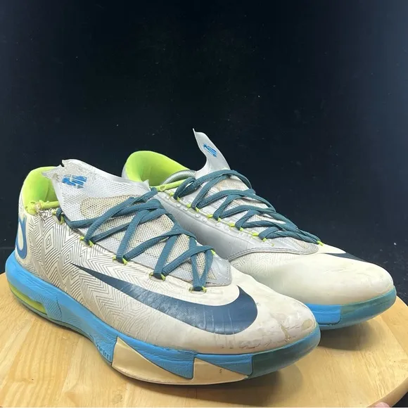 Nike KD 6 VI Pure Platinum/Vivid Blue-Volt Low Top Sneakers 599424-009 size 12
