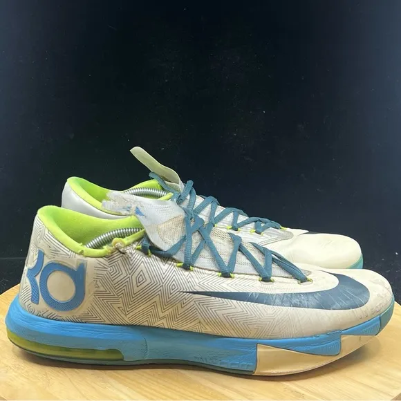 Nike KD 6 VI Pure Platinum/Vivid Blue-Volt Low Top Sneakers 599424-009 size 12