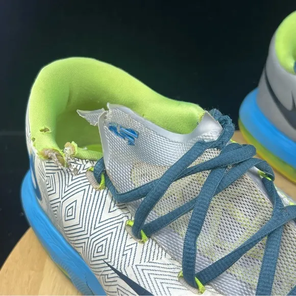 Nike KD 6 VI Pure Platinum/Vivid Blue-Volt Low Top Sneakers 599424-009 size 12