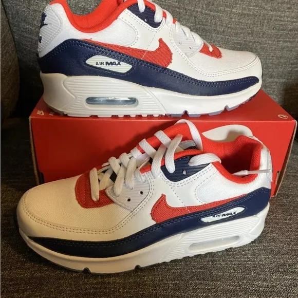 Nike Kids Air Max Sneakers - White, Red, and Blue