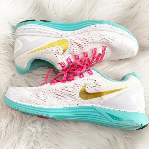 NIKE | Lunarglide  4 Teal Gold White Hot Pink Speckled Sneakers Shoes | Size 11