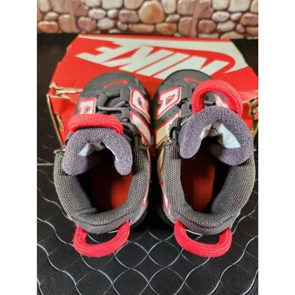 Nike Air More Uptempo Shoe Toddler Size 4C Leather Black Medium Ash Siren Red #A