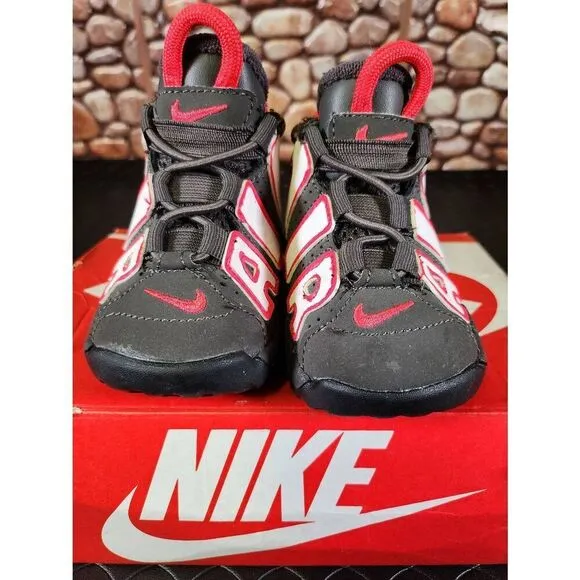 Nike Air More Uptempo Shoe Toddler Size 4C Leather Black Medium Ash Siren Red #A