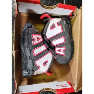 Nike Air More Uptempo Shoe Toddler Size 4C Leather Black Medium Ash Siren Red #A