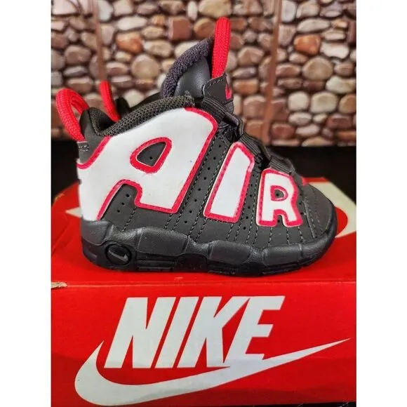 Nike Air More Uptempo Shoe Toddler Size 4C Leather Black Medium Ash Siren Red #A