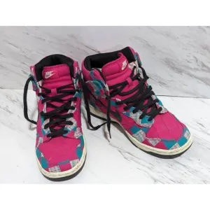 NikeiD Women's Custom Hot Pink Patchwork Fabric Hi Top Sneaker Shoes Size 6.5
