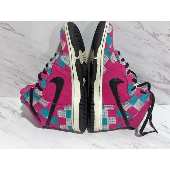 NikeiD Women's Custom Hot Pink Patchwork Fabric Hi Top Sneaker Shoes Size 6.5