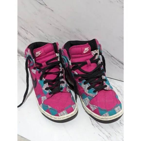 NikeiD Women's Custom Hot Pink Patchwork Fabric Hi Top Sneaker Shoes Size 6.5