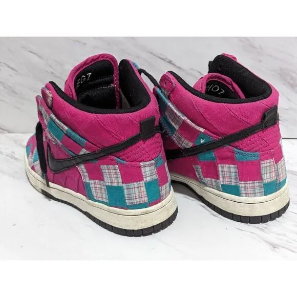 NikeiD Women's Custom Hot Pink Patchwork Fabric Hi Top Sneaker Shoes Size 6.5