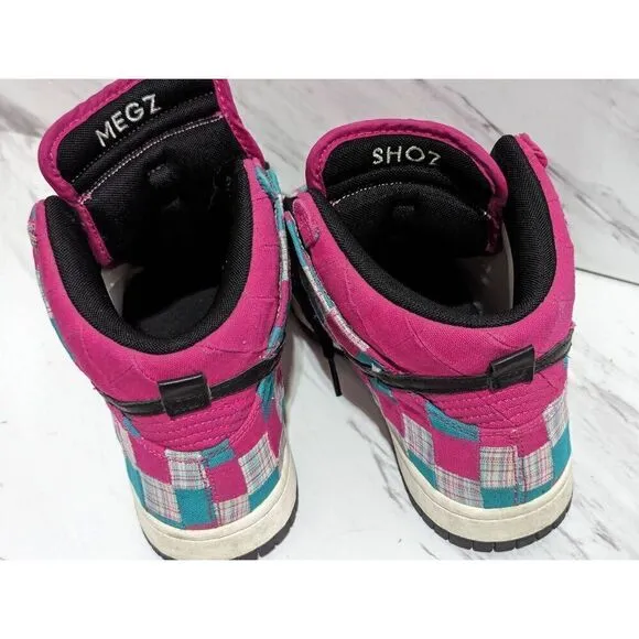 NikeiD Women's Custom Hot Pink Patchwork Fabric Hi Top Sneaker Shoes Size 6.5