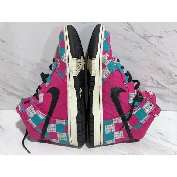 NikeiD Women's Custom Hot Pink Patchwork Fabric Hi Top Sneaker Shoes Size 6.5