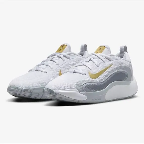 Nike IsoFly Basketball Shoes Boys Size 1Y 1 White Metallic Gold Grey FN4384-100