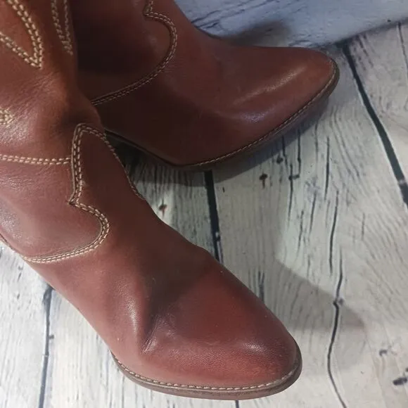 Nine West Vintage Y2K Leather Western Cowboy Boots Heel Embroidered Womens 8B