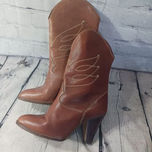 Nine West Vintage Y2K Leather Western Cowboy Boots Heel Embroidered Womens 8B