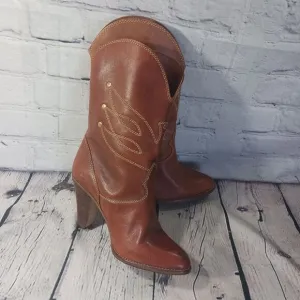 Nine West Vintage Y2K Leather Western Cowboy Boots Heel Embroidered Womens 8B