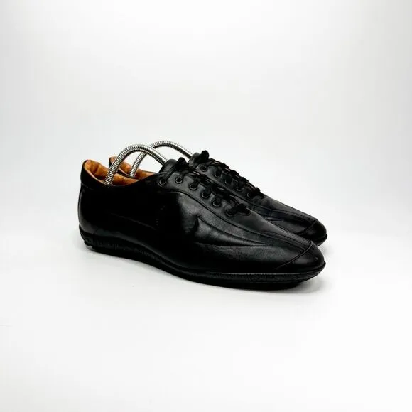 Nobel Shoes Made in Italy Black Leather Sneakers Casual Luxury Shoes Size 40.5EU