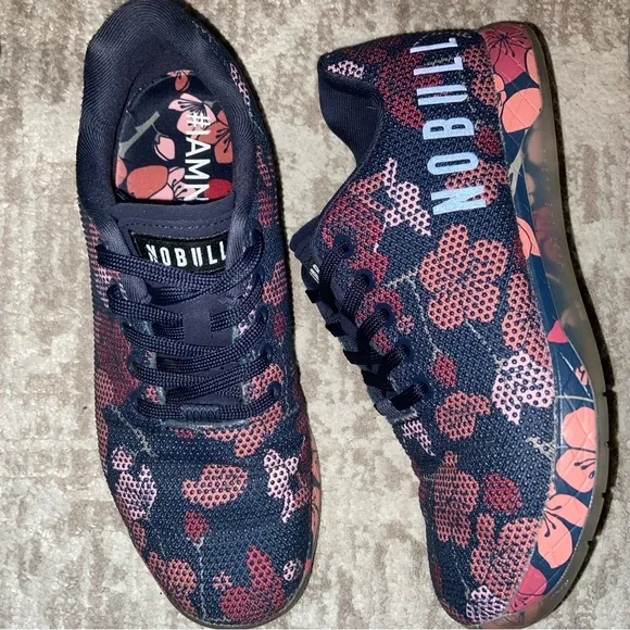 NOBULL Women's Floral Training Shoes - Navy and Pink Size 8.5 Athletic