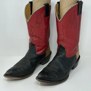 Nocona Boots Men's Sz 9.5 Red Black Brown Colorblock 98038 Western Cowboy