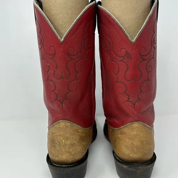 Nocona Boots Men's Sz 9.5 Red Black Brown Colorblock 98038 Western Cowboy