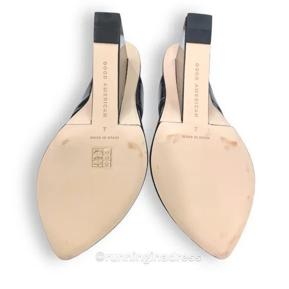 NWB Good American Cinder-F*CKING-RELLA Wedge Black Patent Thong Size 7