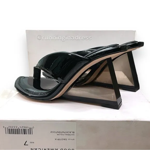 NWB Good American Cinder-F*CKING-RELLA Wedge Black Patent Thong Size 7
