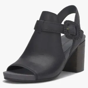 NWOB Lucky Brand Women's Juliane Black Leather Cutout Heeled Sandal
