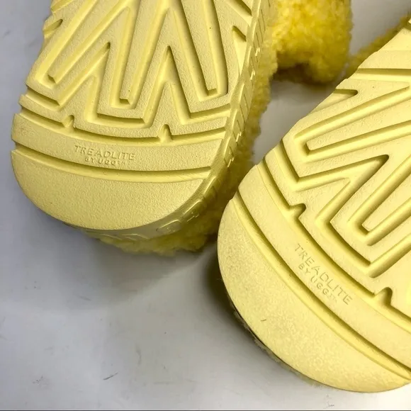 NWOB UGG Fluffita sulfur yellow fur platform slides sandals sheepskin size 6