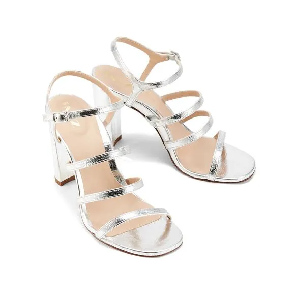 NWOT INEZ Sasha Block Heels in Silver Metallic Strappy Sandal Size 9 Sexy Chic