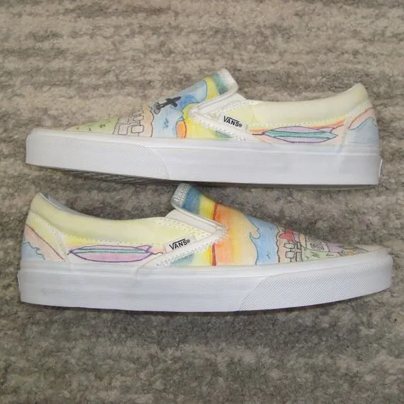 NWOT VANS Custom Unisex Beach Surfer Van Sunset Skateboard SlipOn Shoes M9/W10.5
