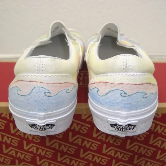NWOT VANS Custom Unisex Beach Surfer Van Sunset Skateboard SlipOn Shoes M9/W10.5