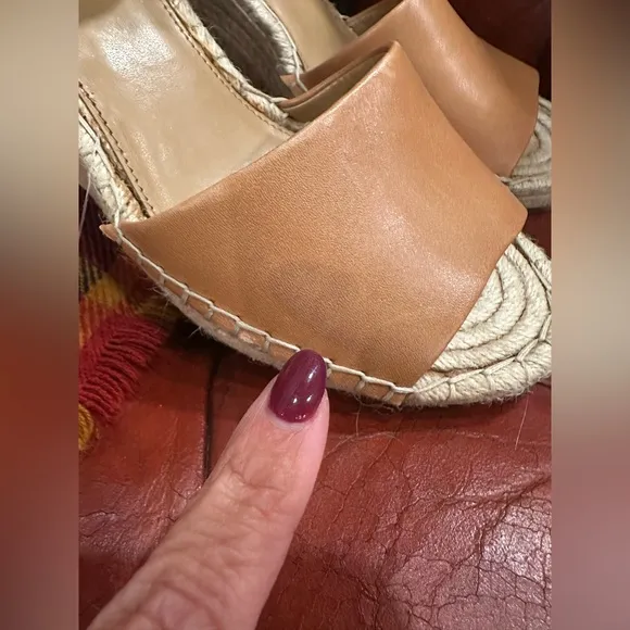NWOT Vince Camuto Sandal LIGHT Brown Leather Leera Jute Espadrille Wedge Boho