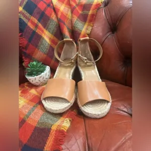 NWOT Vince Camuto Sandal LIGHT Brown Leather Leera Jute Espadrille Wedge Boho