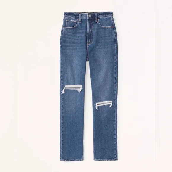 NWT Abercrombie &amp; Fitch Ankle Straight Ultra High Rise Distressed Jeans Size 33S