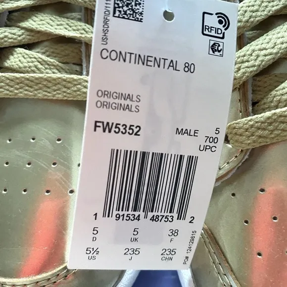 NWT Adidas Continental 80 Gold Sneakers Men’s 6.5 With Box