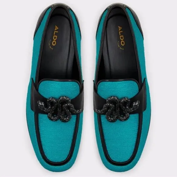 NWT ALDO Massimo Turquoise Men's Sequin Shoes Snake Ornament Luxury Size 9.5