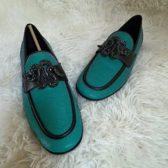 NWT ALDO Massimo Turquoise Men's Sequin Shoes Snake Ornament Luxury Size 9.5