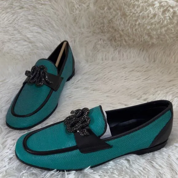 NWT ALDO Massimo Turquoise Men's Sequin Shoes Snake Ornament Luxury Size 9.5