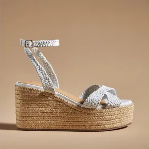 NWT Anthropologie White Leather Woven Ankle Strap Espadrilles Wedges sandals 7