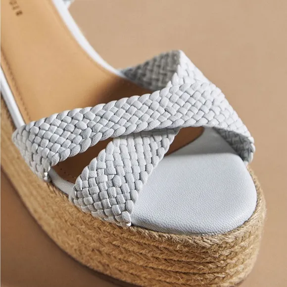 NWT Anthropologie White Leather Woven Ankle Strap Espadrilles Wedges sandals 7