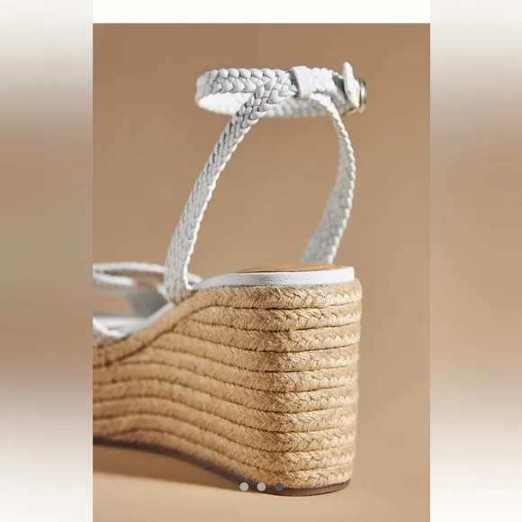 NWT Anthropologie White Leather Woven Ankle Strap Espadrilles Wedges sandals 7