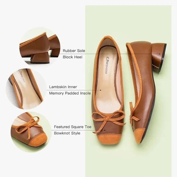 NWT C.Paravano Women's Pump | Square Toe | Closed Toe Chunky Heels