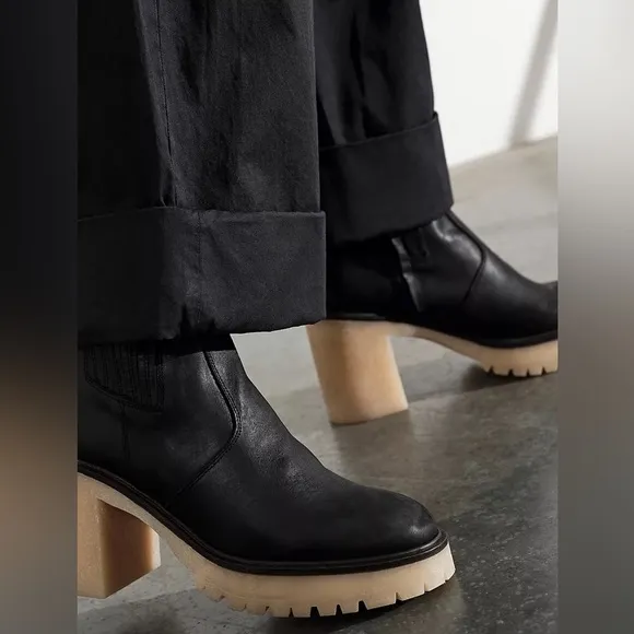 NWT Free People James Chelsea Black Boots Chunky Feels Ankle Booties 38.5 US 8.5