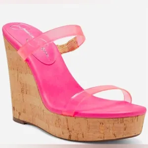 NWT Jessica Simpson Tumile Clear Pink Wedge Sandals Size: 7.5
