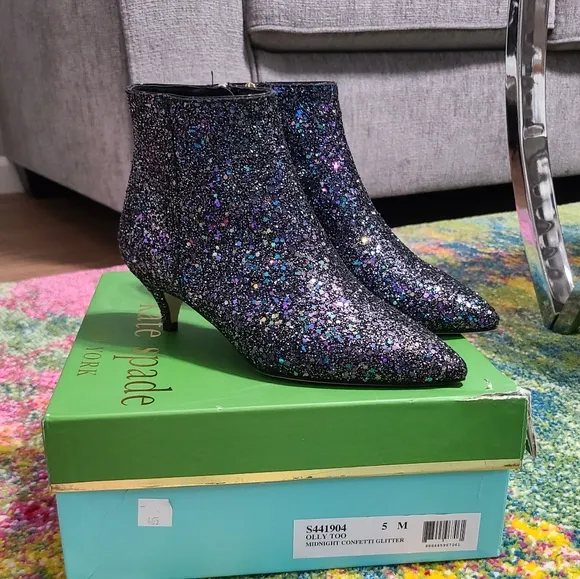 NWT - Kate Spade ♠️ Olly Too Midnight Confetti Glitter Boots