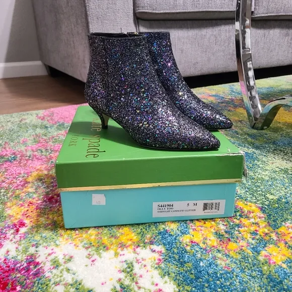 NWT - Kate Spade ♠️ Olly Too Midnight Confetti Glitter Boots