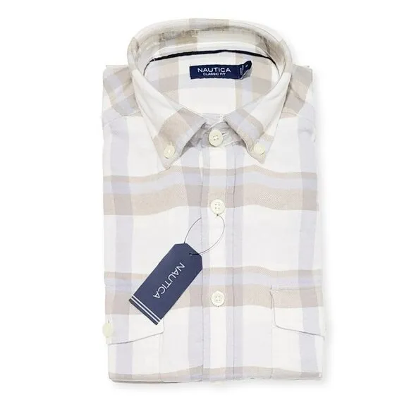 NWT Nautica Classic Collar Checked Sofr Brushed Flannel Casual Button Down Shirt