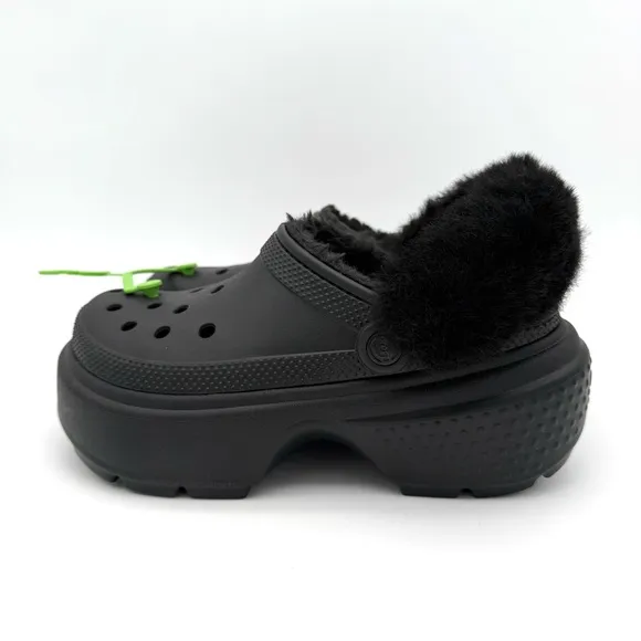 NWT New Crocs Stomp Lined Platform Clog Women's 8 Men's 6 Black Shoes Sandals