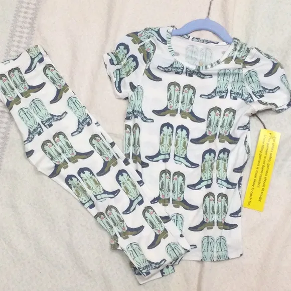 NWT Pink Chicken Bamboo Pjs in blue cowboy boots