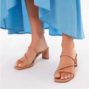 ✨NWT Schutz Nude Beige Chunky Heel Strappy Chessie Sandals Size 7.5