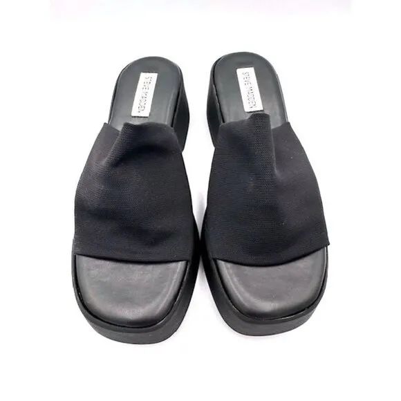 NWT Steve Madden Womens Black Platform Slide Sandals Size 10